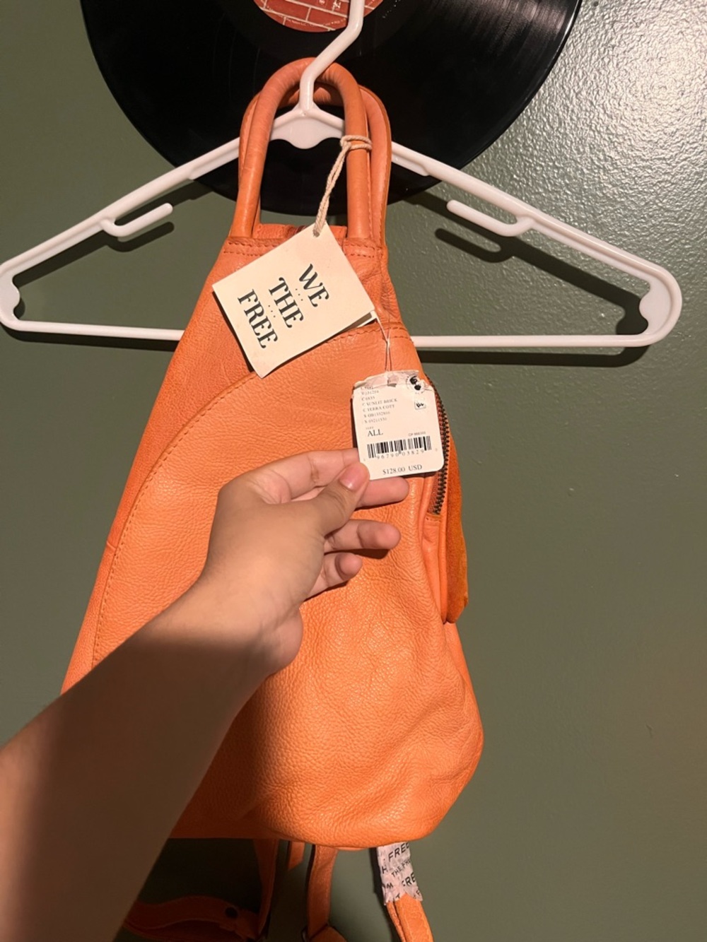 We The Free Orange Pebbled Leather Backpack Tote